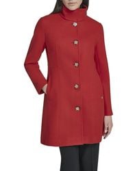 Calvin Klein - Faux Wool Coat – Long Button Front Dress Coat With Stand - Lyst