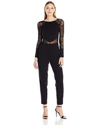French Connection Black Lace And Sheer Fitted Straight Leg Jumpsuit