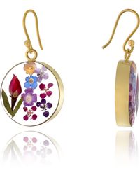 Amazon Essentials - 14k Gold Over Sterling Silver Multi-color Pressed Flower Circle Drop Earrings - Lyst