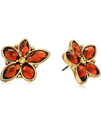 Napier Gold Tone Mink Multi Stone Flower Button Earrings - Metallic