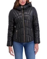 Kensie - Outerwear Mid-length Hooded Puffer Jacket With Corset Seam Detailing - Lyst