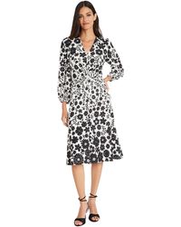 Maggy London - Long Sleeve V-neck Twist Waist Fit And Flare Cocktail Dress For - Lyst