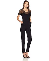 French Connection Black Lace And Sheer Fitted Straight Leg Jumpsuit