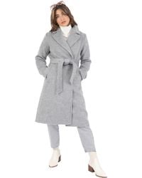 Nine West - Notch Collar Belted Faux Wool Coat - Lyst