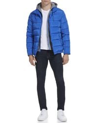 Kenneth Cole - Hood Puffer Angled Welt Pockets Horizontal Quilting Jacket - Lyst