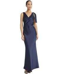 Maggy London - V-neck Formal Evening Gown With Bow Detail-sleeveless Open Back Pearlescent Satin Special Occasion Dress - Lyst