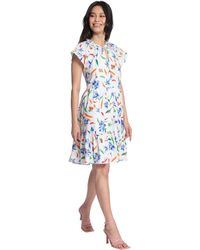 Maggy London - Tie Neck Flutter Sleeve Tier Hem Dress - Lyst