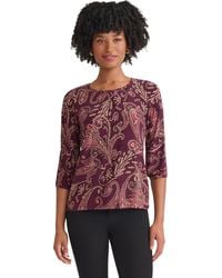 Jones New York - Petite 3/4 Puff Sleeve Paisley Printed Jersey Top - Lyst