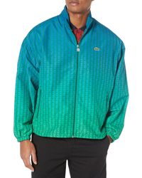 Lacoste - Long Sleeve Aop L Full Zip Hoodless Blouson Jacket W/arm Stripes & Large Croc Back Graphic - Lyst