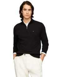 Tommy Hilfiger - Essential Cotton Quarter Zip Mock Sweater Black - Lyst