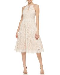 Eliza J - Midi Style Fit And Flare Sleeveless Halter Neck Lace Dress - Lyst