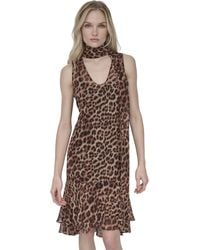 DKNY - Sleeveless V Knee Length High Low Ruffle Dress With Scarf Neck Detail - Lyst