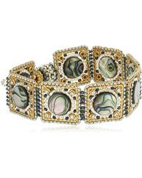 Miguel Ases Abalone And Swarovski Square Linked Magnetic Bracelet - Multicolor