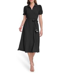 DKNY - Short Sleeve Tie Fit & Flare Midi Dress - Lyst