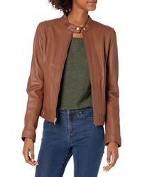 Cole Haan - Womens Racer With Quilted Panels Leather Jacket - Lyst
