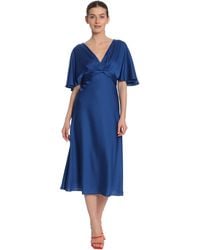 Maggy London - V-neck Flutter Cape Look Sleeve Midi Dress With Twist Detail At Front Waist And Tie Back - Lyst