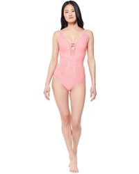 Jessica Simpson - S Eyelet Tie-back One-piece Swimsuit Pink M - Lyst