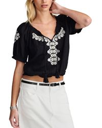 Lucky Brand - Short Sleeve Geo Embroidered Peasant Top - Lyst