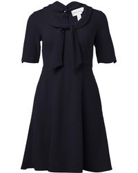 Donna Morgan - Petite Short Sleeve Tie Portrait Collar Fit And Flare Stretch Crepe Dress - Lyst