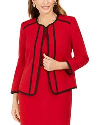 Kasper Womens Plus Jewel Neck Stretch Crepe Fly Away Jacket with Piping 
