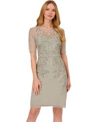 Adrianna Papell - Beaded Short Dress With Sleeve - Lyst