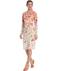 Maggy London - Womens Floral Printed V-neck Surplus Bodice Empire Waist Sheath Dress - Lyst