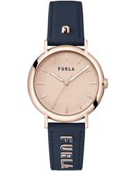 Furla - Easy Shape Blue Medium/dark Genuine Leather Strap Watch - Lyst