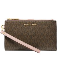 Michael Kors - Jet Set Dubbele Zip Polsband Portemonnee Bruin/zacht Roze - Lyst
