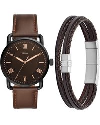 Fossil - Copeland Stainless Steel Quartz Watch With Leather Strap With Brown Multi-strand Braided Leather Bracelet - Lyst