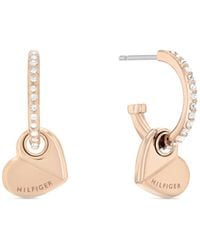 Tommy Hilfiger - Stainless Steel Heart Hoop Earrings With Sparkling Crystals - 21mm - Perfect For Casual Or Dressy Occasions - Gifts For - Lyst