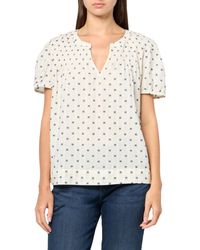 Lucky Brand - Smocked Notch Neck Puff Sleeve Top Ivory - Lyst