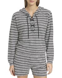 Andrew Marc - Heritage Striped Stretch Terry Long Sleeve Lace Up Hoodie - Lyst