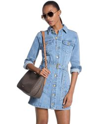 Michael Kors - Belted Denim Mini Dress - Lyst
