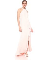 calvin klein split neck halter gown