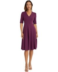 Donna Morgan - Stretch Crepe Elbow Sleeve V-neck Fit And Flare Midi Dress - Lyst