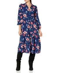 Vince Camuto - Tiered V-neck 3/4 Sleeve Midi Dress - Lyst