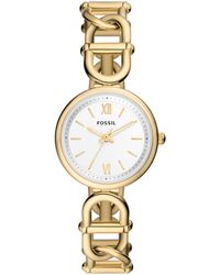 Fossil - Carlie Quartz Stainless Steel Three-hand Dainty Gold Chain/white Watch - Lyst
