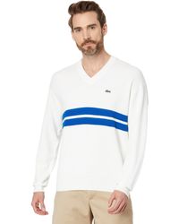 Lacoste - Long Sleeve Relaxed Fit V-neck Sweater With Stripes - Lyst