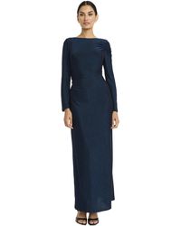 Maggy London - Long Sleeve Ruched Shoulder Formal Maxi-v Back Stretchy Fitted Bodice-evening Gown Dress - Lyst