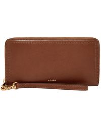 Fossil - Logan Leather Wallet Rfid Blocking Zip Around Clutch With Wristlet Strap - Lyst