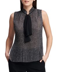 DKNY - Women Sleeveless Pleated Top With Tie Neck - Lyst