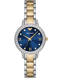 Emporio Armani - Three-hand Silver And Gold Two-tone Stainless Steel Bracelet Watch - Lyst