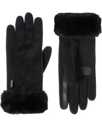 Isotoner - Recycled Microsuede Gloves With Fur Cuff - Lyst