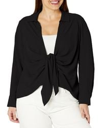 Calvin Klein - Plus Size Trendy Collared Tie Front Long Sleeve Blouse - Lyst
