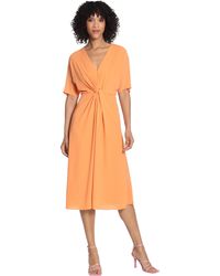 Maggy London - Draped Twist Waist V-neck Dress With Short Sleeves - Lyst