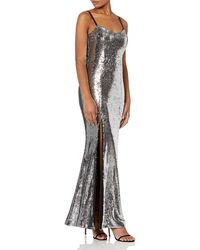 Dress the Population - Ingrid Sleeveless Sequin Long Gown With Slit Dress -silver - Lyst