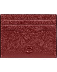 COACH - Flat Card Case In Pebble Leather With Sculpted C Hardware Branding - Lyst
