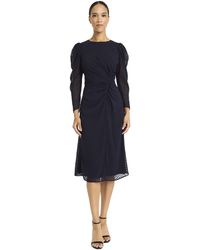 Maggy London - Chevron Burnout Long Sleeve Midi Ruched Waist-elegant A-line Cocktail Dress - Lyst