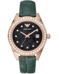 Emporio Armani - Three-hand Date Green Leather Watch - Lyst