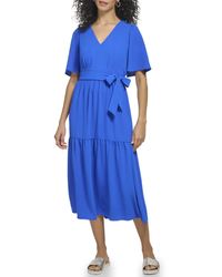 DKNY - Short Sleeve Tiered Midi Dress - Lyst